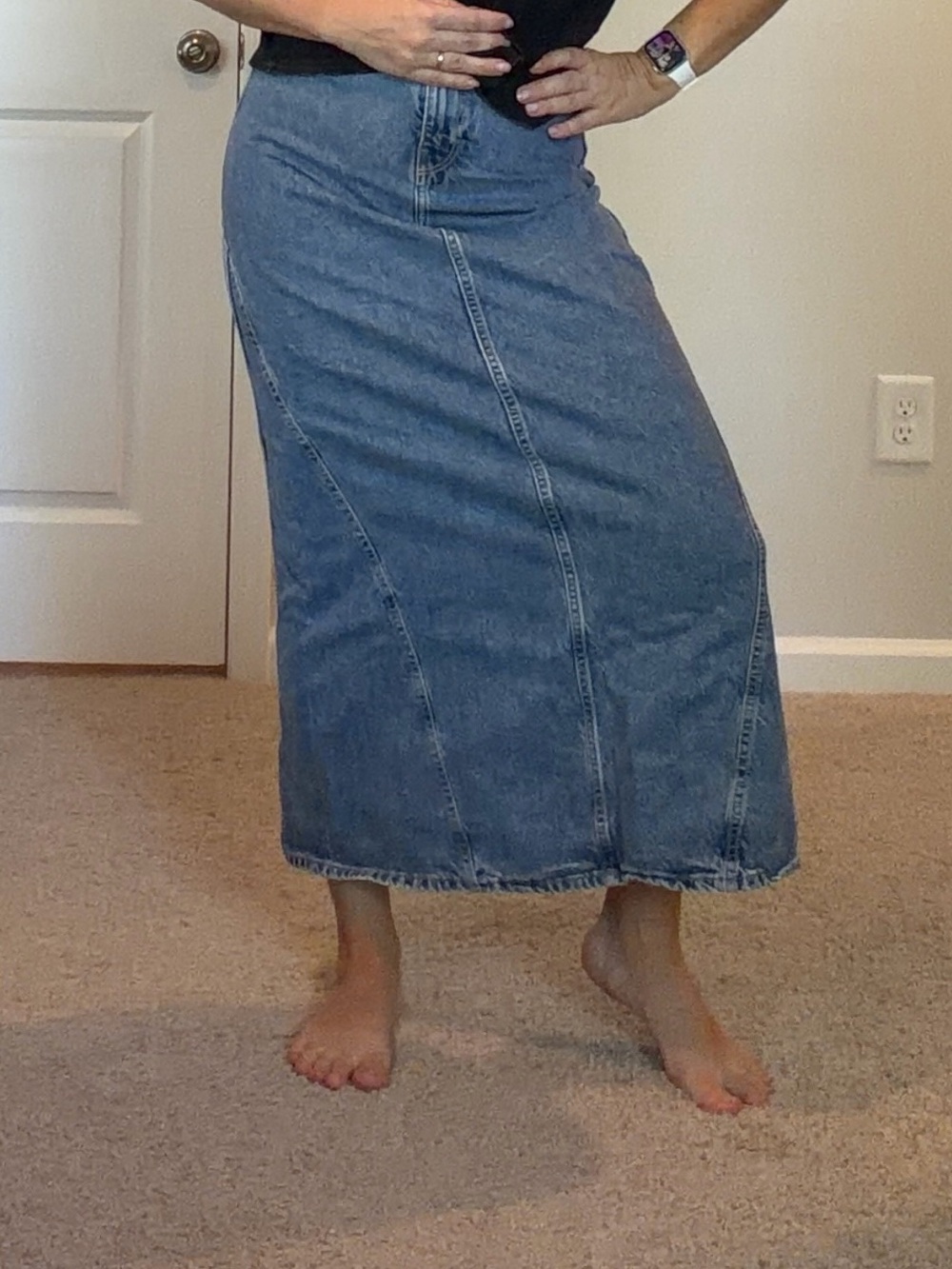H&M Blue Denim Maxi Skirt with Panel Seams